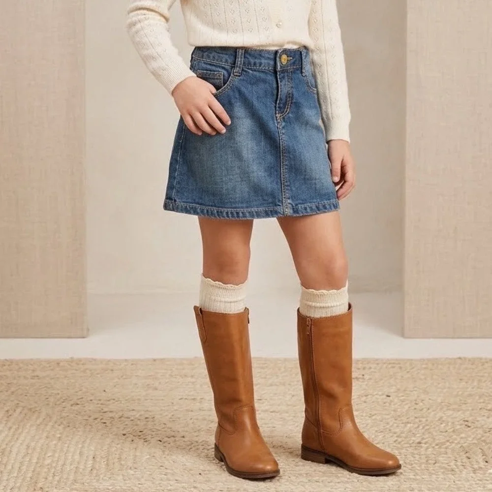 Gymboree Girls Medium Wash Denim Mini Skirt Adjustable Waist Size 6